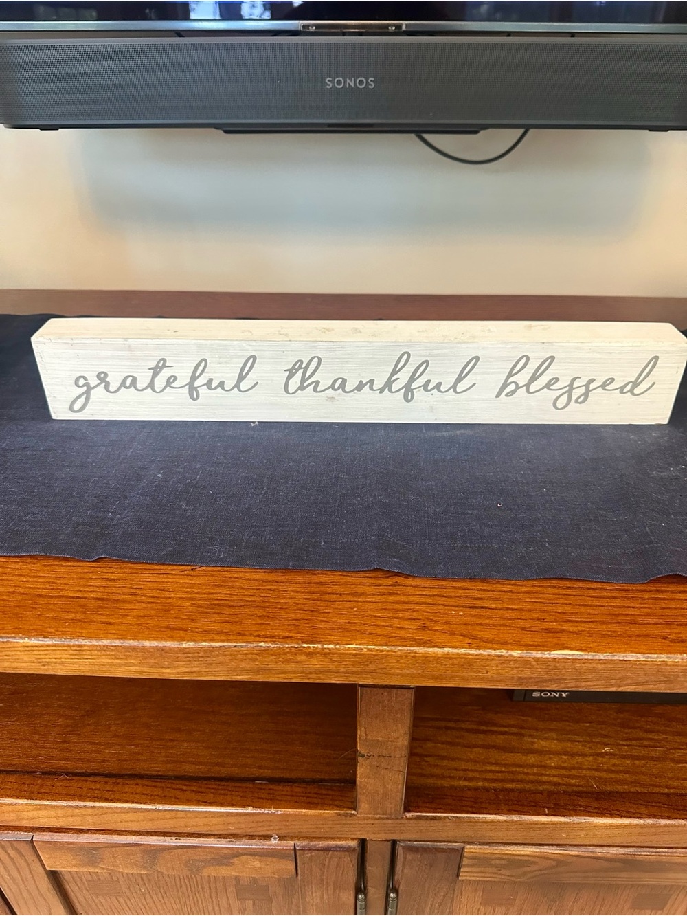 Grateful Thankful Blessed Wood Sign - Neutral Script